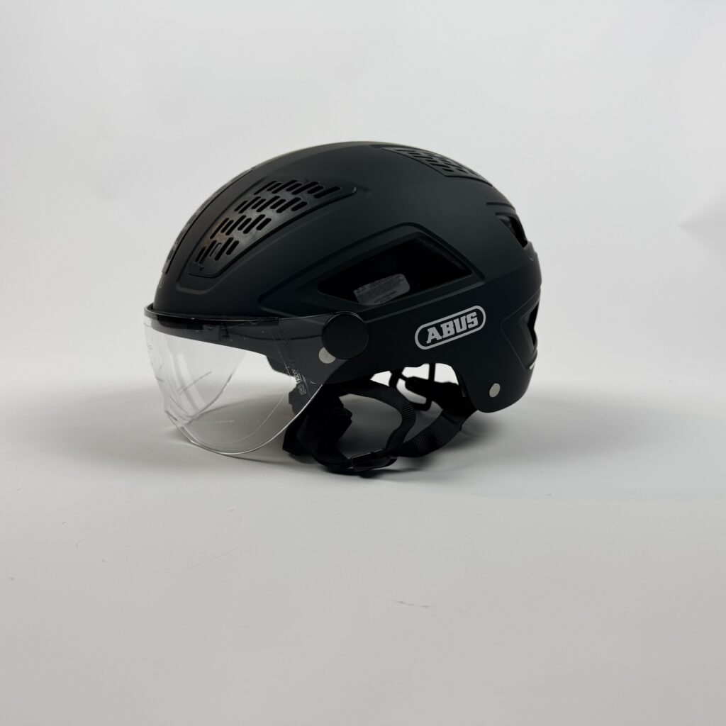 ABUS Hyban 2.0 ACE – kask rowerowy miejski z wizjerem i oświetleniem LED | Velvet Black | M (52–58 cm)