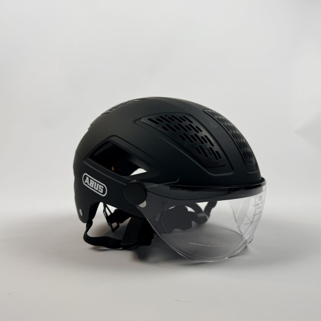 ABUS Hyban 2.0 ACE – kask rowerowy miejski z wizjerem i oświetleniem LED | Velvet Black | M (52–58 cm)